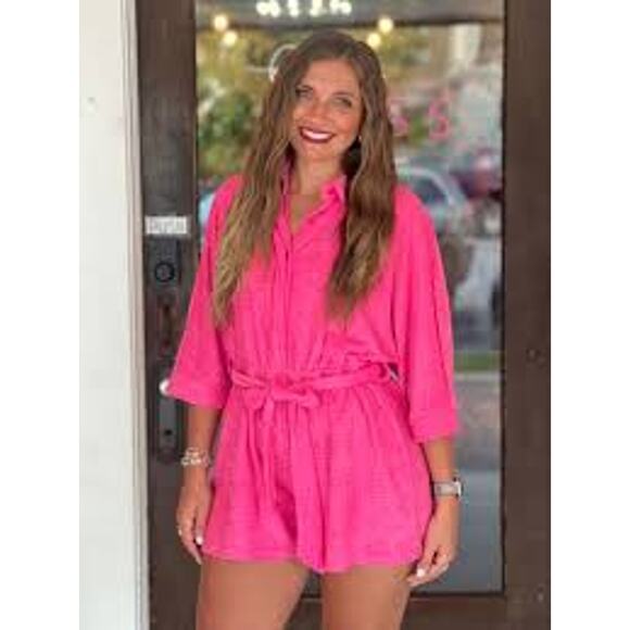 Bibi Beach Towel Textured Terry Shorts Romper Beach Fuchsia Pink IB1388-0 XL NEW - Picture 5 of 10